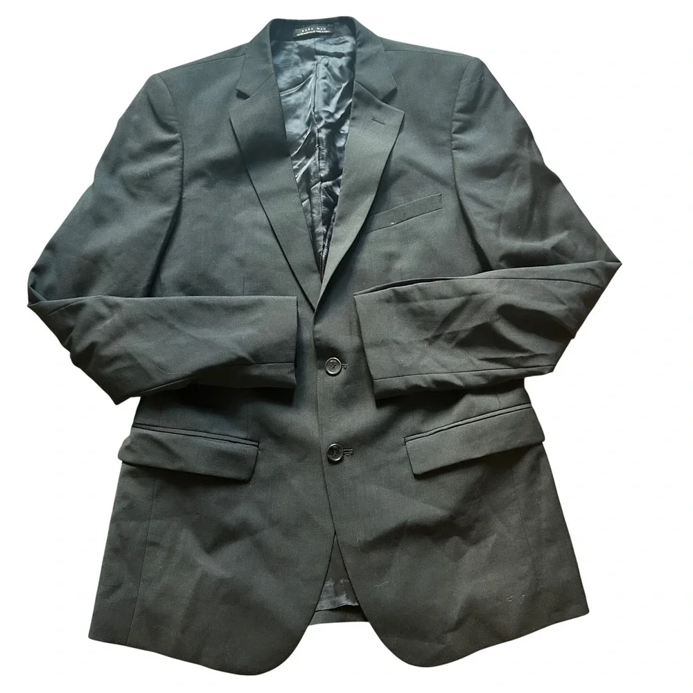 Zara Man Blazer Mens Black Two Button Tailored Suit Jacket 38R